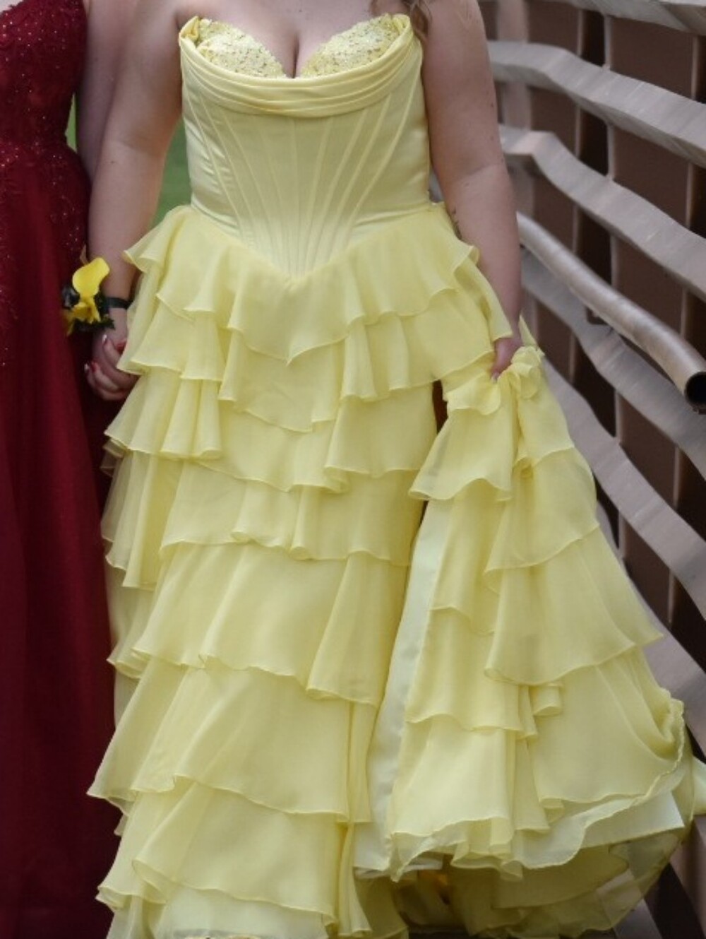 Yellow Ruffled Sweetheart Prom Dress